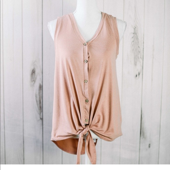 The Evangeline Top- mauve button front tie top - Picture 2 of 8
